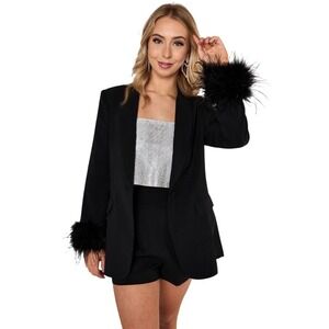 Buddy Love Black Feather Cuff Blazer – Size Small – Chic Statement Jacket NYE